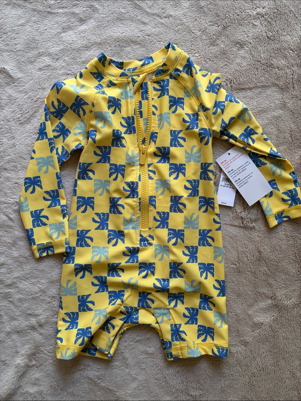 High-Vis Long Sleeve Swim Suit with Blue Leaf Print